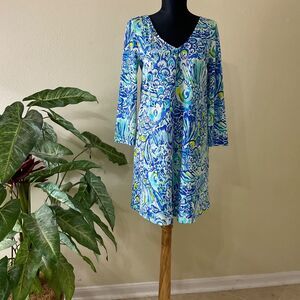 Lilly Pulitzer Erin Blue Crush After Party Mini  V Neck Dress sz. S Pima cotton